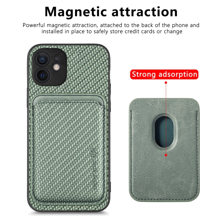 For iPhone 11 Pro Max Carbon Fiber Leather Card Magsafe Magnetic Phone Case(Green) by bashfashion
