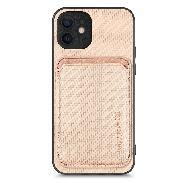 For iPhone 11 Pro Max Carbon Fiber Leather Card Magsafe Magnetic Phone Case(Khaki) by bashfashion
