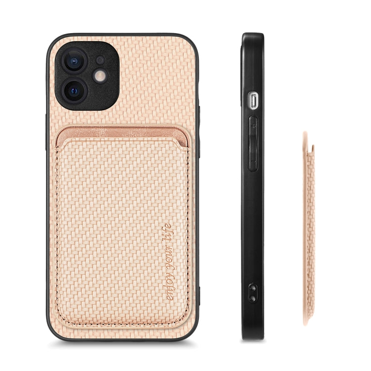 For iPhone 11 Pro Max Carbon Fiber Leather Card Magsafe Magnetic Phone Case(Khaki) by bashfashion