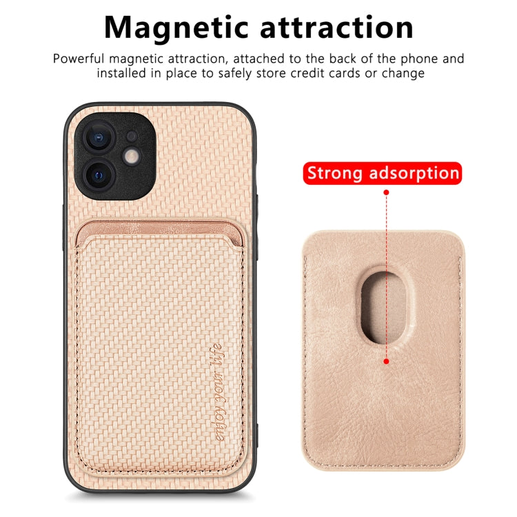 For iPhone 11 Pro Max Carbon Fiber Leather Card Magsafe Magnetic Phone Case(Khaki) by bashfashion
