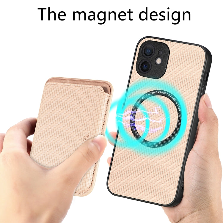 For iPhone 11 Pro Max Carbon Fiber Leather Card Magsafe Magnetic Phone Case(Khaki) by bashfashion