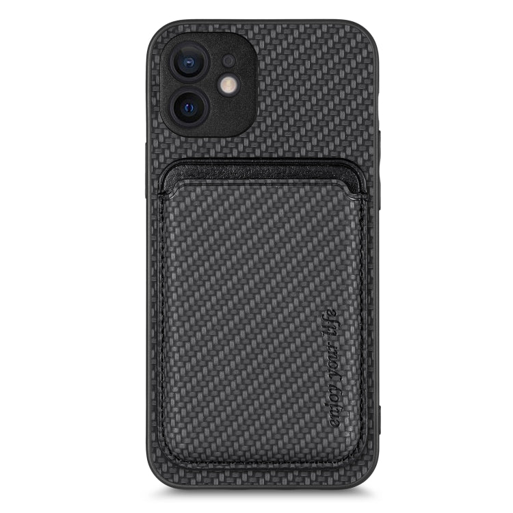 For iPhone 12 mini Carbon Fiber Leather Card Magsafe Magnetic Phone Case(Black) by bashfashion