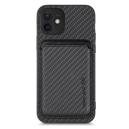 For iPhone 12 mini Carbon Fiber Leather Card Magsafe Magnetic Phone Case(Black) by bashfashion