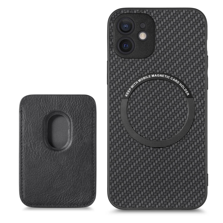 For iPhone 12 mini Carbon Fiber Leather Card Magsafe Magnetic Phone Case(Black) by bashfashion