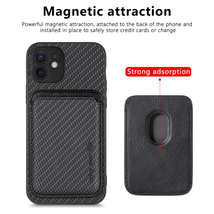 For iPhone 12 mini Carbon Fiber Leather Card Magsafe Magnetic Phone Case(Black) by bashfashion