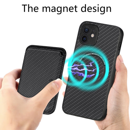 For iPhone 12 mini Carbon Fiber Leather Card Magsafe Magnetic Phone Case(Black) by bashfashion