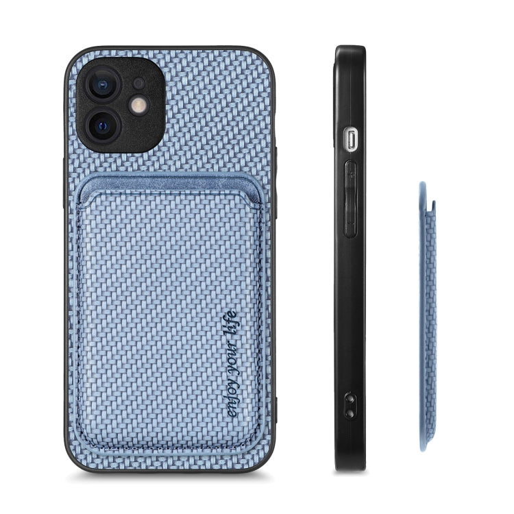 For iPhone 12 mini Carbon Fiber Leather Card Magsafe Magnetic Phone Case(Blue) by bashfashion