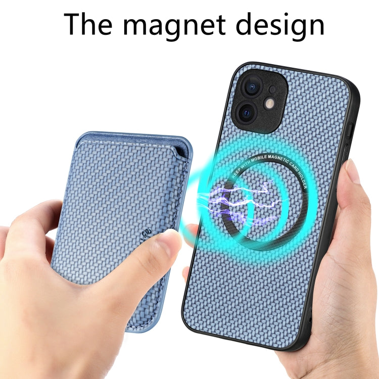 For iPhone 12 mini Carbon Fiber Leather Card Magsafe Magnetic Phone Case(Blue) by bashfashion