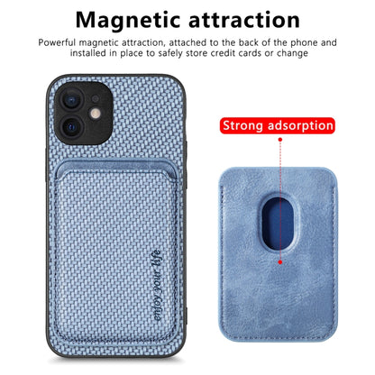 For iPhone 12 mini Carbon Fiber Leather Card Magsafe Magnetic Phone Case(Blue) by bashfashion