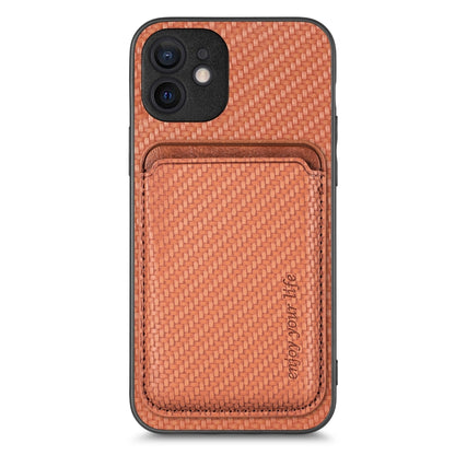 For iPhone 12 mini Carbon Fiber Leather Card Magsafe Magnetic Phone Case(Brown) by bashfashion