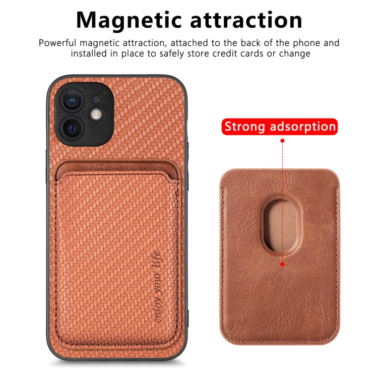 For iPhone 12 mini Carbon Fiber Leather Card Magsafe Magnetic Phone Case(Brown) by bashfashion