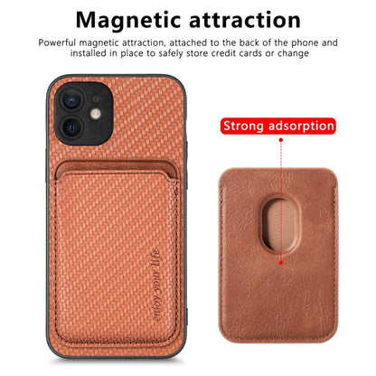 For iPhone 12 mini Carbon Fiber Leather Card Magsafe Magnetic Phone Case(Brown) by bashfashion
