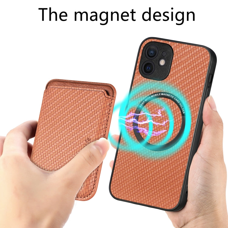 For iPhone 12 mini Carbon Fiber Leather Card Magsafe Magnetic Phone Case(Brown) by bashfashion