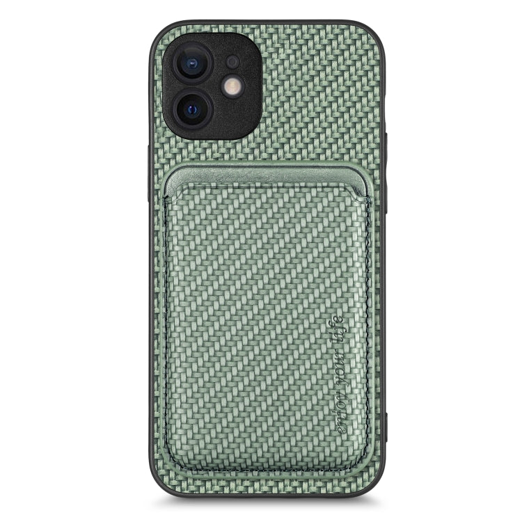 For iPhone 12 mini Carbon Fiber Leather Card Magsafe Magnetic Phone Case(Green) by bashfashion