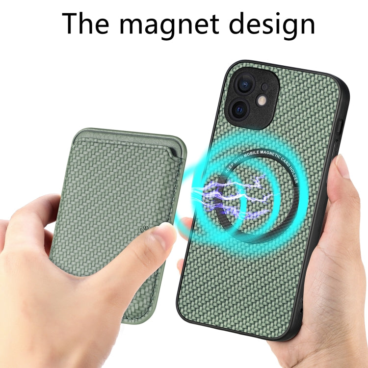 For iPhone 12 mini Carbon Fiber Leather Card Magsafe Magnetic Phone Case(Green) by bashfashion
