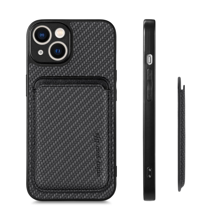 For iPhone 13 mini Carbon Fiber Leather Card Magsafe Magnetic Phone Case(Black) by bashfashion