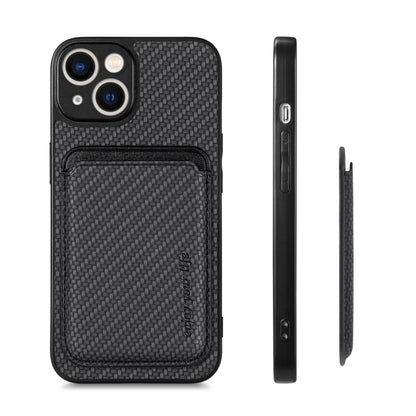 For iPhone 13 mini Carbon Fiber Leather Card Magsafe Magnetic Phone Case(Black) by bashfashion