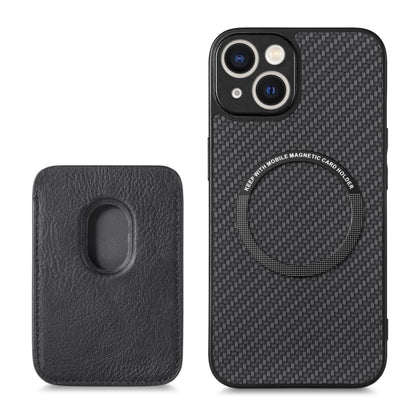 For iPhone 13 mini Carbon Fiber Leather Card Magsafe Magnetic Phone Case(Black) by bashfashion