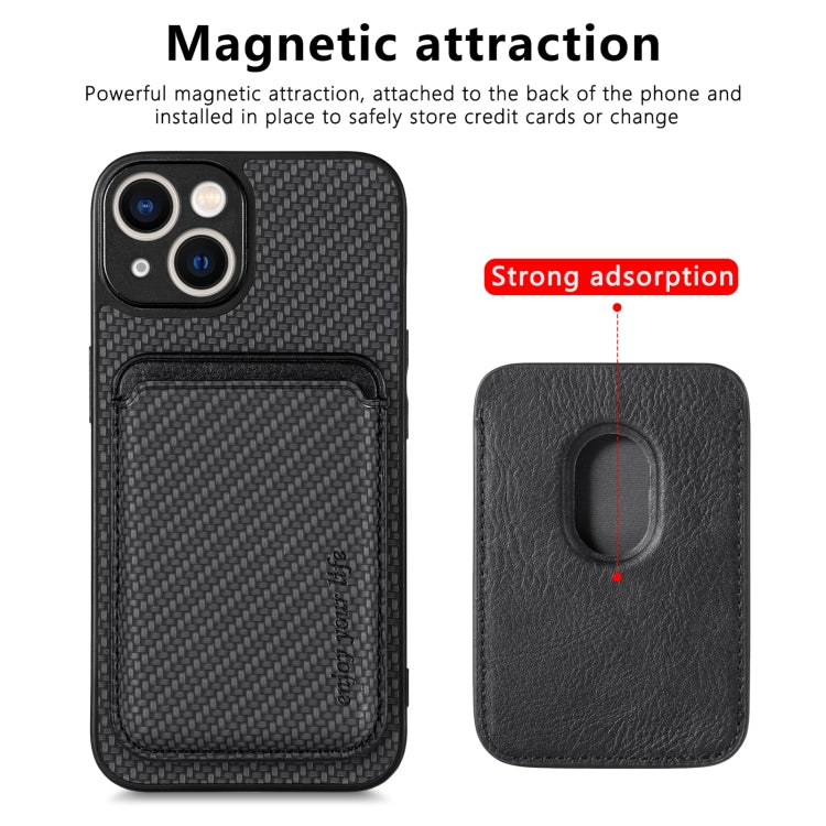 For iPhone 13 mini Carbon Fiber Leather Card Magsafe Magnetic Phone Case(Black) by bashfashion