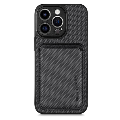 For iPhone 13 Pro Max Carbon Fiber Leather Card Magsafe Magnetic Phone Case(Black) by bashfashion