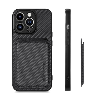 For iPhone 13 Pro Max Carbon Fiber Leather Card Magsafe Magnetic Phone Case(Black) by bashfashion