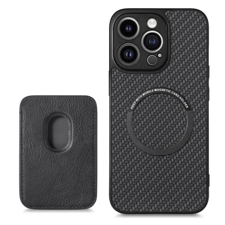 For iPhone 13 Pro Max Carbon Fiber Leather Card Magsafe Magnetic Phone Case(Black) by bashfashion