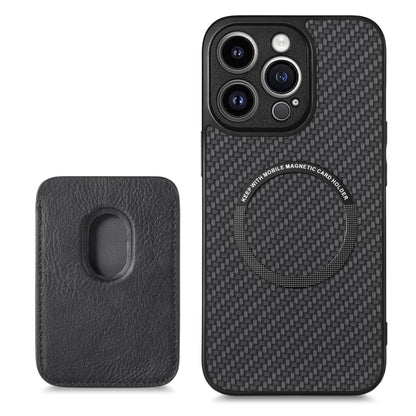 For iPhone 13 Pro Max Carbon Fiber Leather Card Magsafe Magnetic Phone Case(Black) by bashfashion