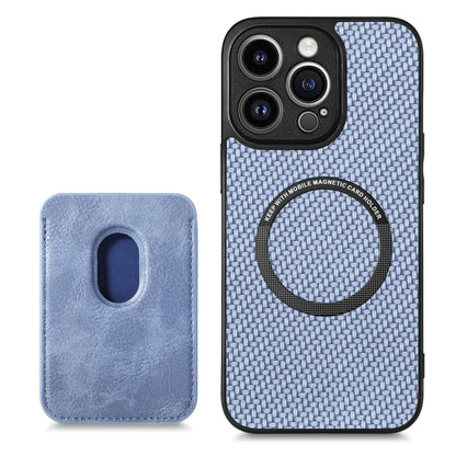 For iPhone 13 Pro Max Carbon Fiber Leather Card Magsafe Magnetic Phone Case(Blue) by bashfashion