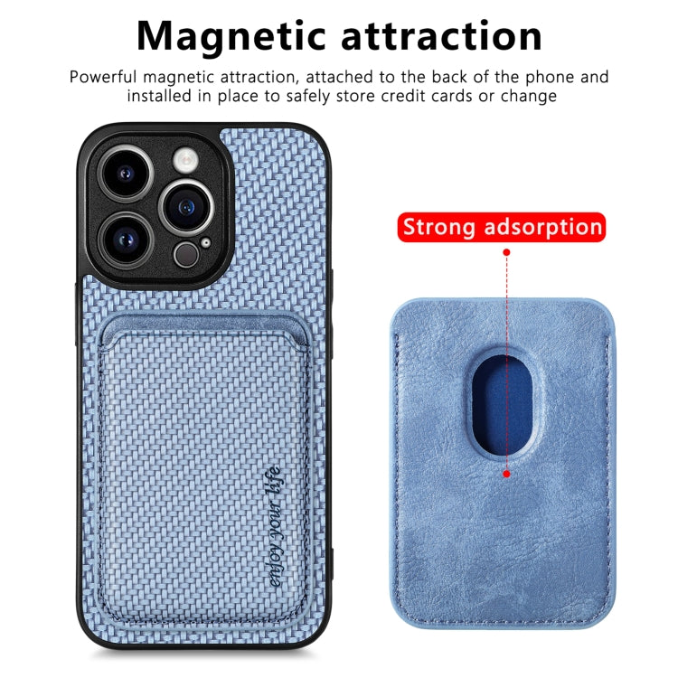 For iPhone 13 Pro Max Carbon Fiber Leather Card Magsafe Magnetic Phone Case(Blue) by bashfashion