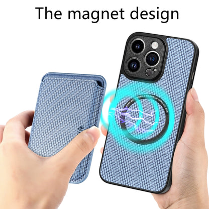 For iPhone 13 Pro Max Carbon Fiber Leather Card Magsafe Magnetic Phone Case(Blue) by bashfashion
