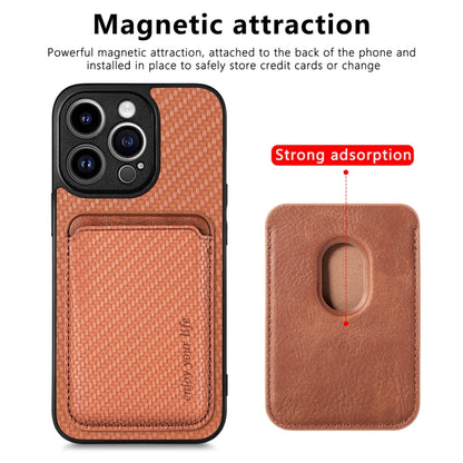 For iPhone 13 Pro Max Carbon Fiber Leather Card Magsafe Magnetic Phone Case(Brown) by bashfashion