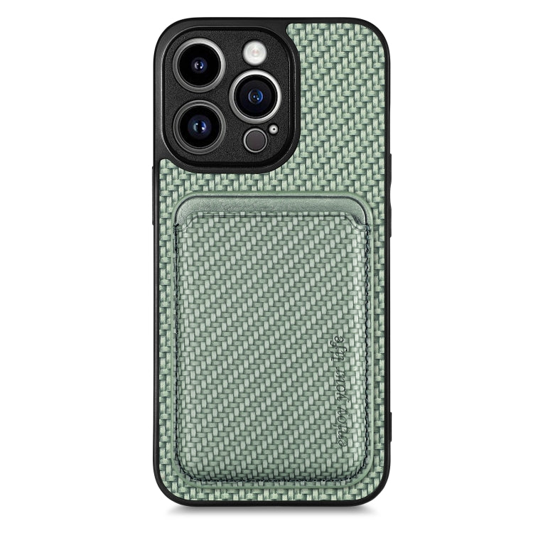 For iPhone 13 Pro Max Carbon Fiber Leather Card Magsafe Magnetic Phone Case(Green) by bashfashion