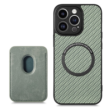 For iPhone 13 Pro Max Carbon Fiber Leather Card Magsafe Magnetic Phone Case(Green) by bashfashion