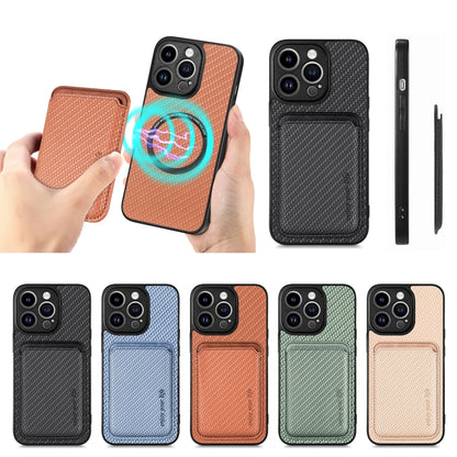 For iPhone 13 Pro Max Carbon Fiber Leather Card Magsafe Magnetic Phone Case(Green) by bashfashion