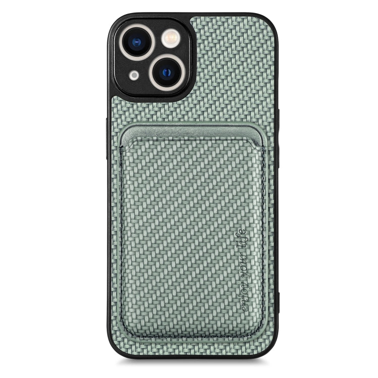 For iPhone 14 Carbon Fiber Leather Card Magsafe Magnetic Phone Case(Green) by bashfashion