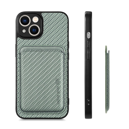For iPhone 14 Carbon Fiber Leather Card Magsafe Magnetic Phone Case(Green) by bashfashion