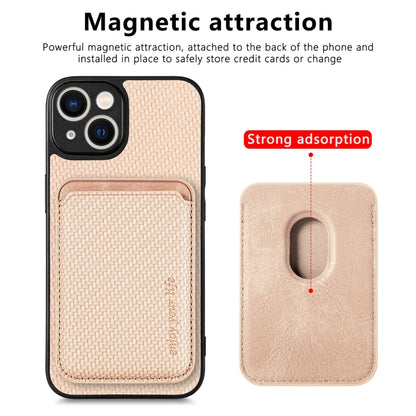 For iPhone 14 Carbon Fiber Leather Card Magsafe Magnetic Phone Case(Khaki) by bashfashion