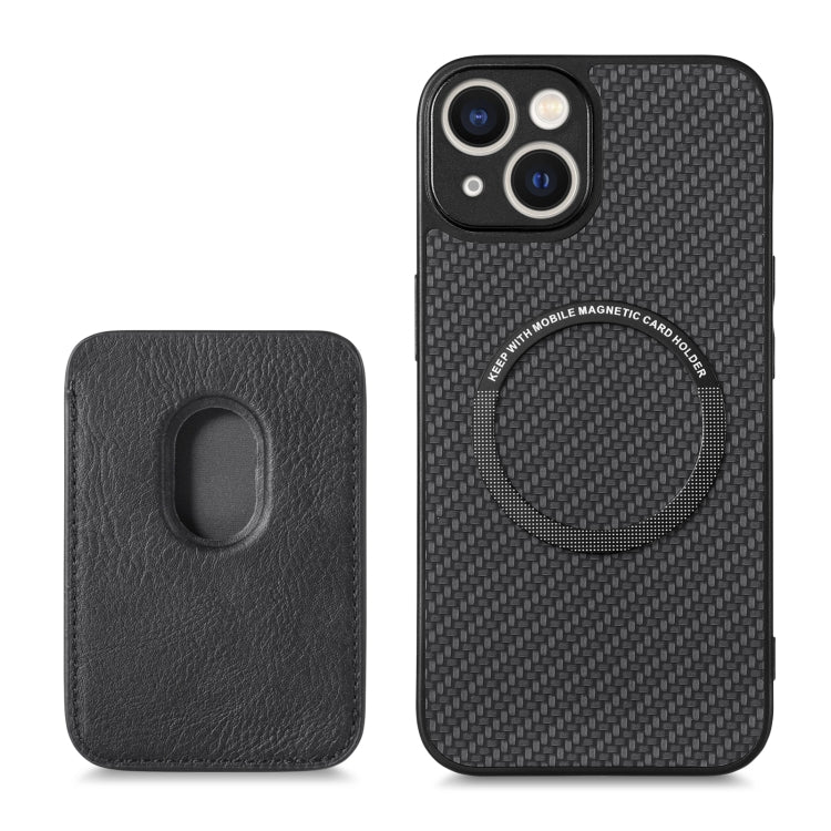 For iPhone 14 Plus Carbon Fiber Leather Card Magsafe Magnetic Phone Case(Black) by bashfashion