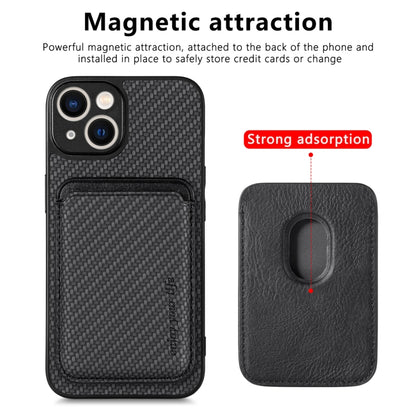 For iPhone 14 Plus Carbon Fiber Leather Card Magsafe Magnetic Phone Case(Black) by bashfashion