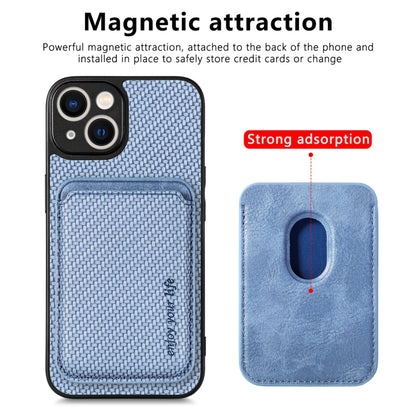 For iPhone 14 Plus Carbon Fiber Leather Card Magsafe Magnetic Phone Case(Blue) by bashfashion