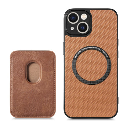 For iPhone 14 Pro Carbon Fiber Leather Card Magsafe Magnetic Phone Case(Brown) by bashfashion