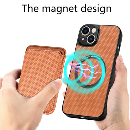 For iPhone 14 Pro Carbon Fiber Leather Card Magsafe Magnetic Phone Case(Brown) by bashfashion