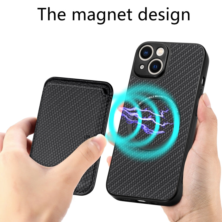 For iPhone 14 Pro Max Carbon Fiber Leather Card Magsafe Magnetic Phone Case(Black) by bashfashion