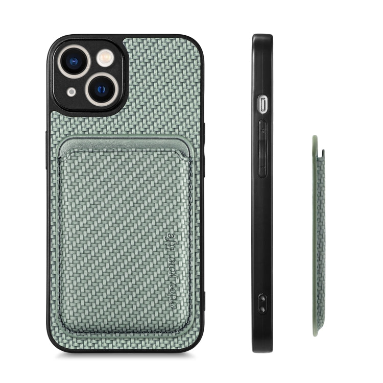 For iPhone 14 Pro Max Carbon Fiber Leather Card Magsafe Magnetic Phone Case(Green) by bashfashion