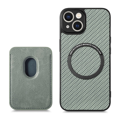 For iPhone 14 Pro Max Carbon Fiber Leather Card Magsafe Magnetic Phone Case(Green) by bashfashion