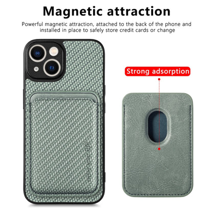 For iPhone 14 Pro Max Carbon Fiber Leather Card Magsafe Magnetic Phone Case(Green) by bashfashion