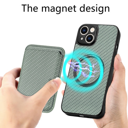 For iPhone 14 Pro Max Carbon Fiber Leather Card Magsafe Magnetic Phone Case(Green) by bashfashion