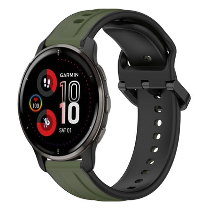 For Garmin Venu 2 Plus 20mm Convex Loop Two-Color Silicone Watch Band(Dark Green+Black) by bashfashion