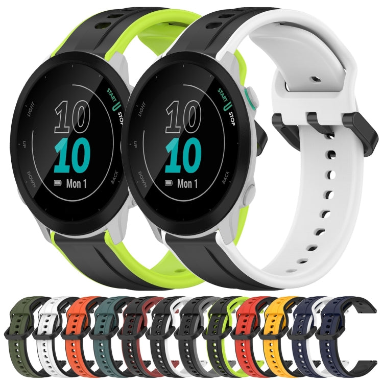 For Garmin Forerunner 55 20mm Convex Loop Two-Color Silicone Watch Band(Dark Green+Black) by bashfashion
