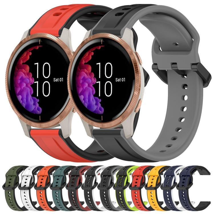 For Garmin Venu 20mm Convex Loop Two-Color Silicone Watch Band(Dark Green+Black) by bashfashion